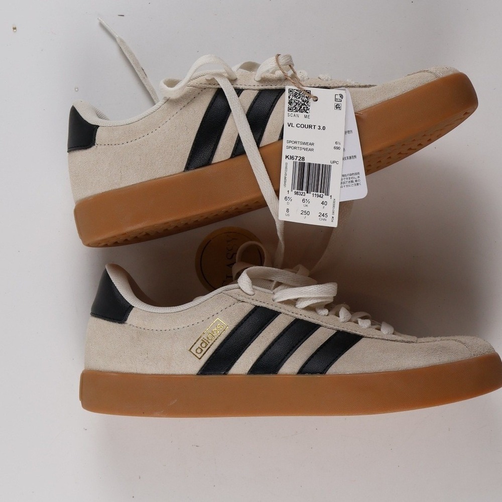 Adidas Sneakers VL Court 3.0 Beige Black 8 Suede NWT - Picture 3 of 8